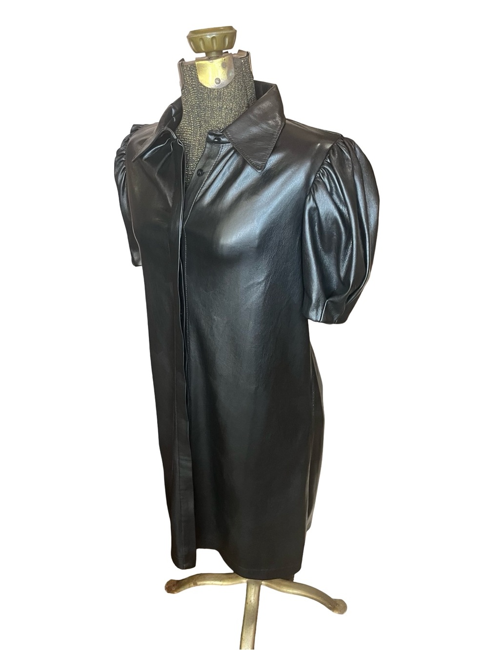 Alice + Olivia Jem Vegan Leather Puff Sleeve Mini Dress Black Size S - Picture 11 of 15